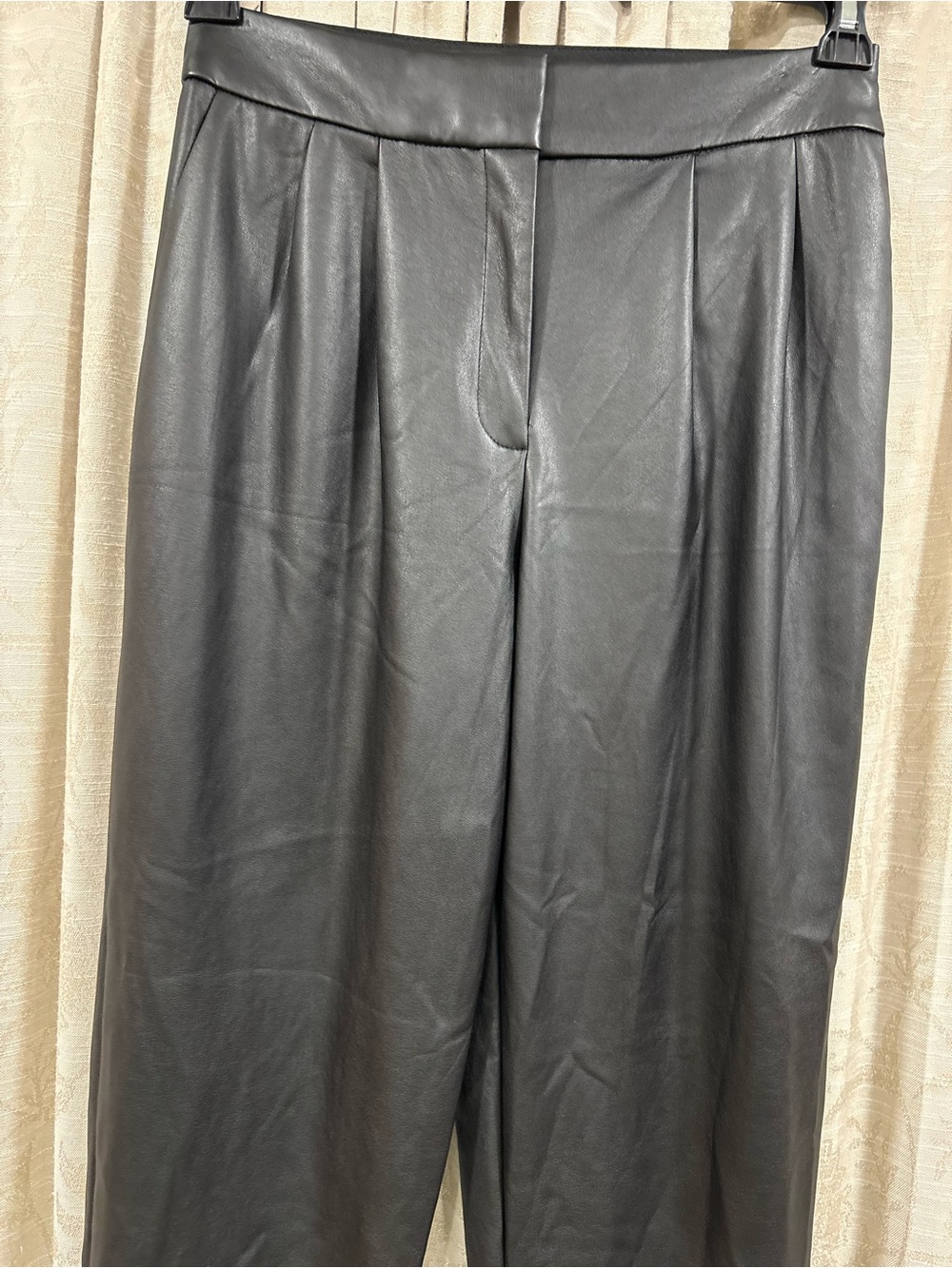 Express Black Faux Leather High-Rise Pleated Trousers - Picture 4 of 11